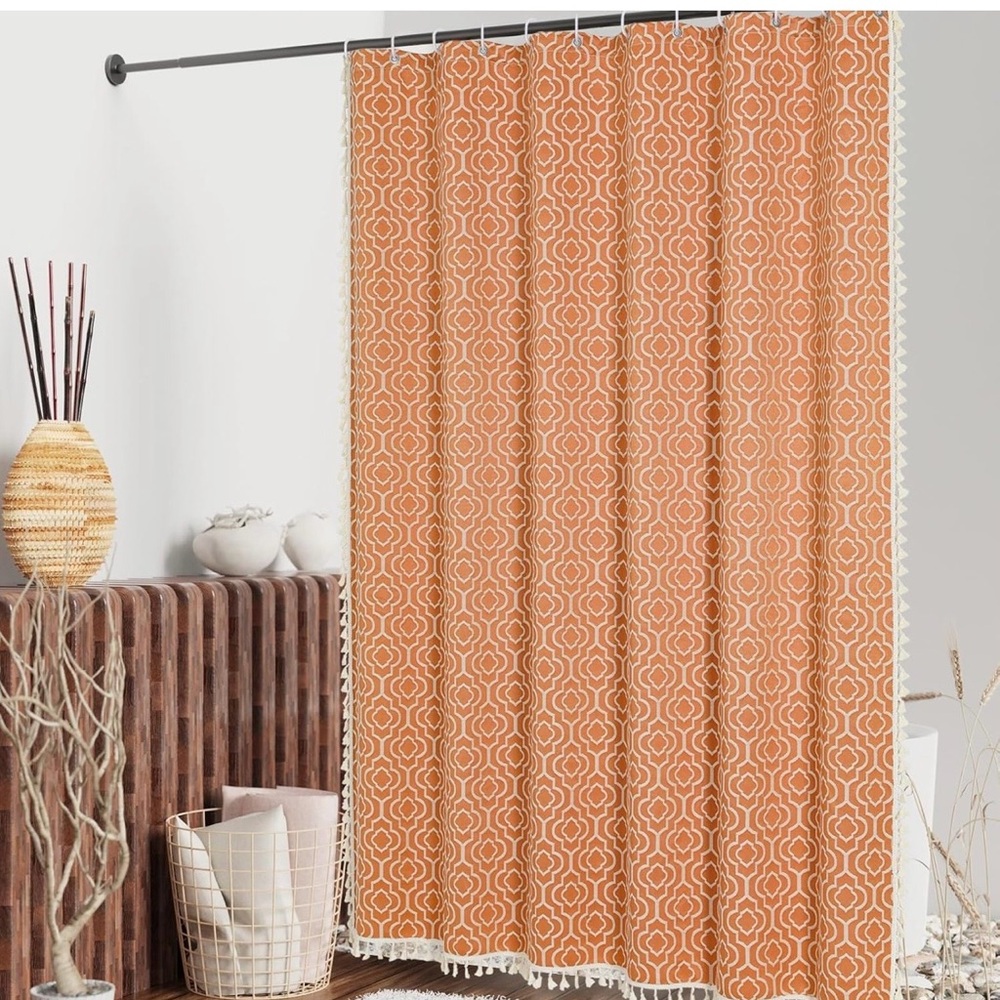 Orange Boho Shower Curtain - Picture 2 of 3